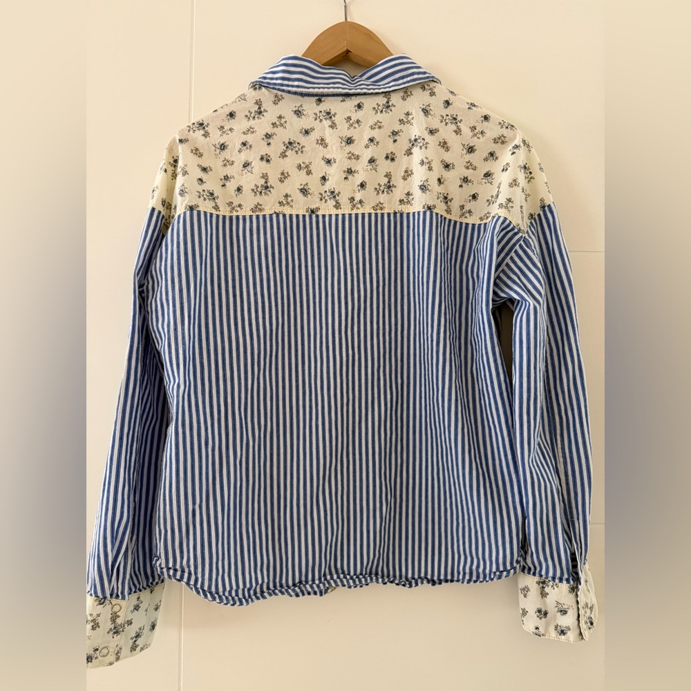 ADORA Blue & Cream Striped and Floral Button-Down Shirt - Picture 11 of 13